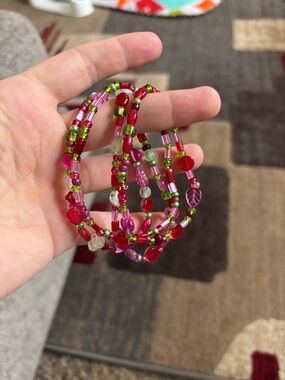 Beaded Stretch Bracelet Set - Pink & Green